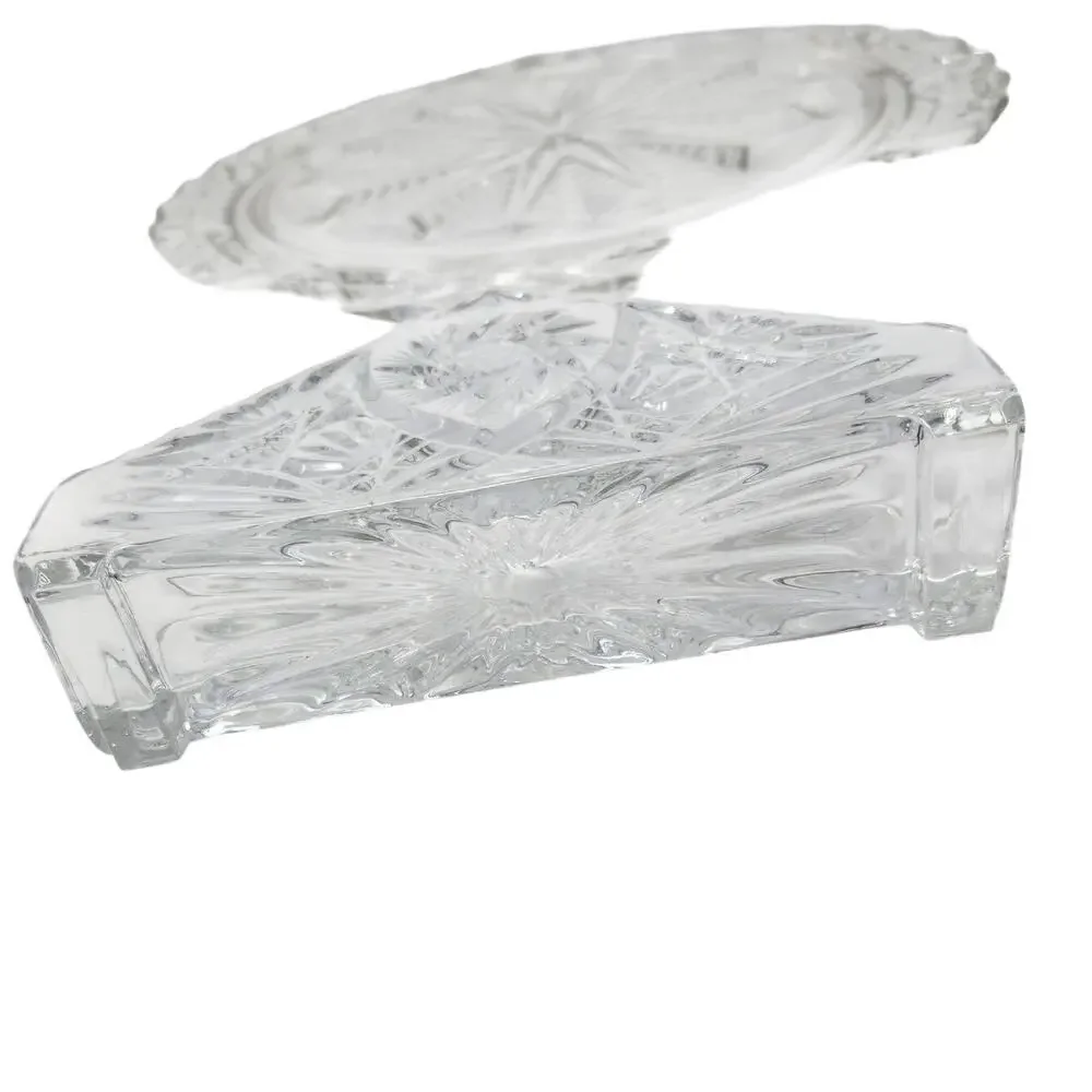 Lot Of 3 Vintage Crystal Glass Round Diner Plated With Napkin Holder Dining Ware